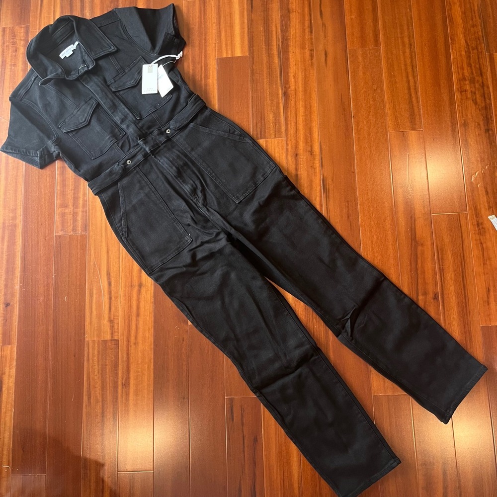 Good American Denim Jumpsuit Black Fit For Success One-Piece Short Sleeve New L